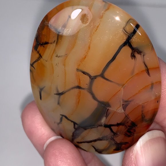 Oval Dragon Veins Agate Orange and White Focal Pendant - Picture 4 of 8